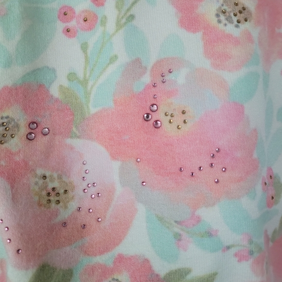 Leo & Ugo Paris Floral Sweater Sz 2 Medium Rhinestone Pastel Coastal Grandma - Picture 4 of 7